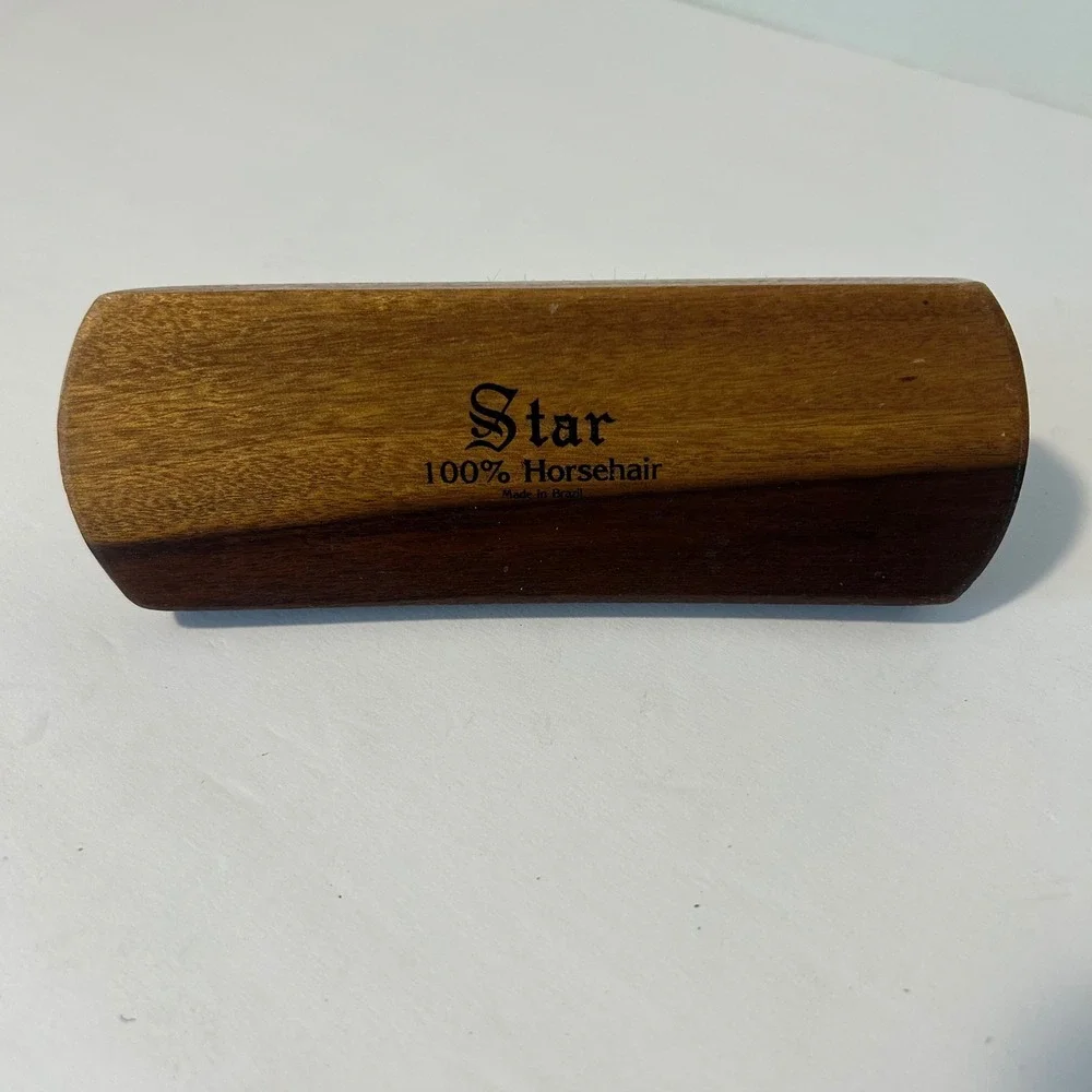 Star 100% Horsehair Shoe Shine Brush Brown Vintage Excellent Wood Made in Brazil
